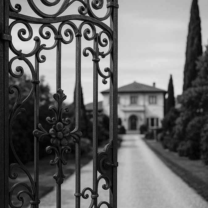 Portail ouvert sur villa de luxe